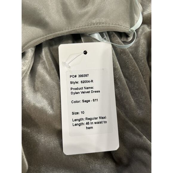 $229 NWT Revelry Dylan Velvet Bridesmaid Dress Silver Sage Maxi 46 in Size 10 - Picture 7 of 10
